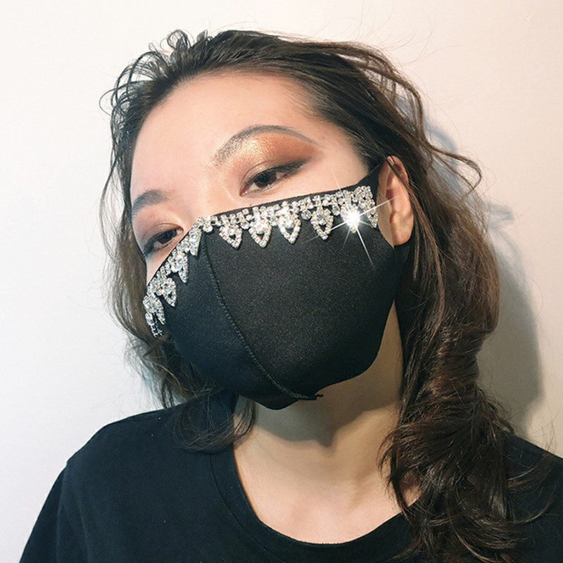 3pcs fashion rhinestones Reusable face masks for unisex party night club  photos shooting face masks - Size ； For adult Content : 3PCS reusable face  masks&n