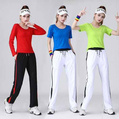 Women singer rapper hiphop dance outfits aerobic cheerleader dance uniforms  for women girls sports fitness short-sleeved T-shirt exercise clothes