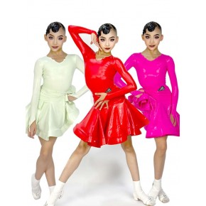 girls pink red glitter shiny latin dance competition dresses salsa chacha rumba ballroom Performance Clothing Regulations outfits for kids