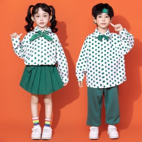 Boys girls hiphop choir costumes Children's Cheerleading Performance uniforms dark green polka dot kindergartent  Sports Games Class clothes for baby