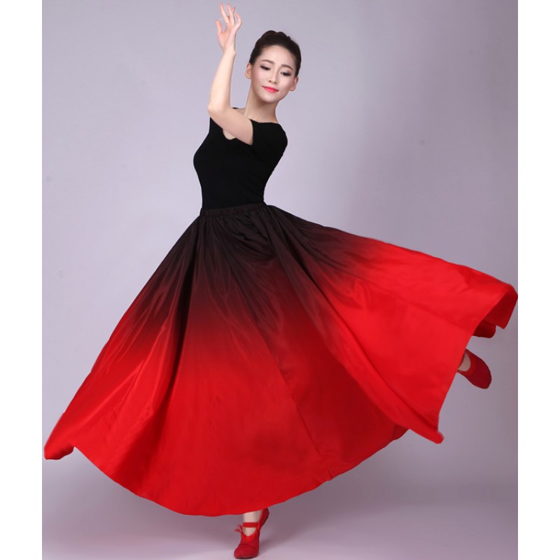 Gradient Color Flamenco Belly Dance Skirt Ladies Stage Performance Wear ...