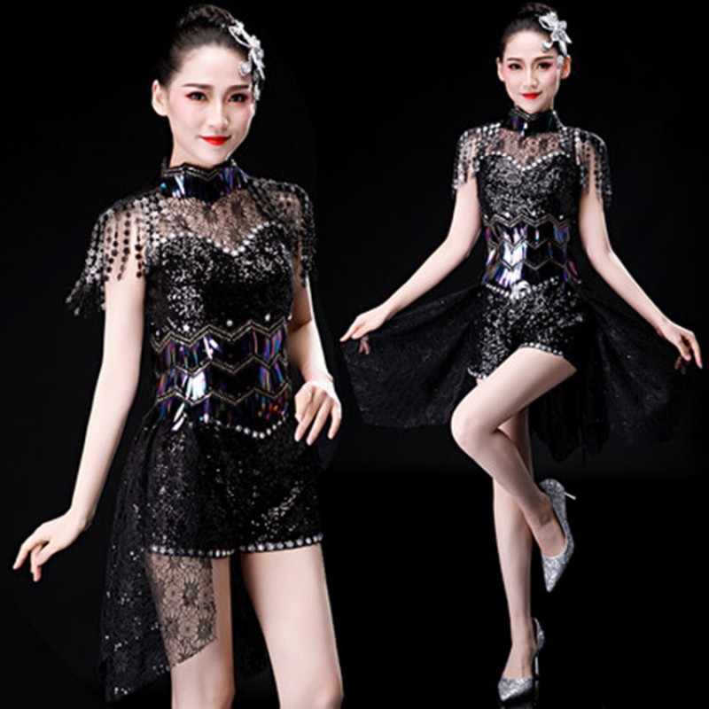 Black jazz dance dresses for women girls competition stage performance ...