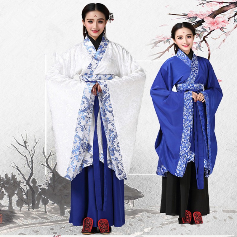 Women\'s Chinese folk dance costumes royal blue red white Hanfu ancient ...