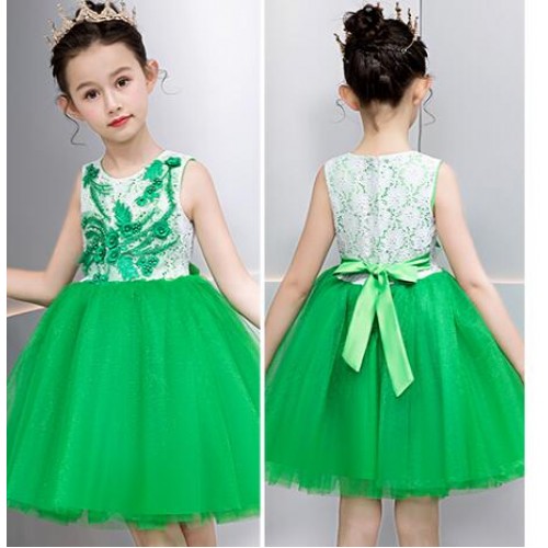 Lsdjgdde Elegant Evening Dresses for Teen Girls Catwalk Fashion Show  Costume Children Party Long (Color : Green, Size : 150cm)