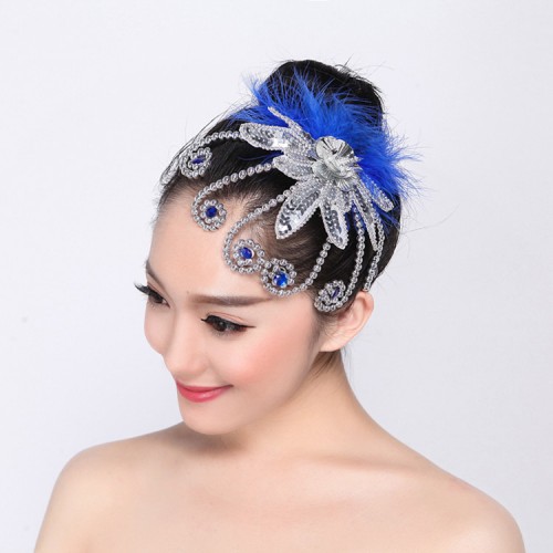 Women's girls modern dance feather headdress classical ancient traditional  square dance fairy drama style dance hair accessories