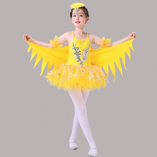 Kids birds ballet dance dress fairy angel cosplay cartoon modern dance ...