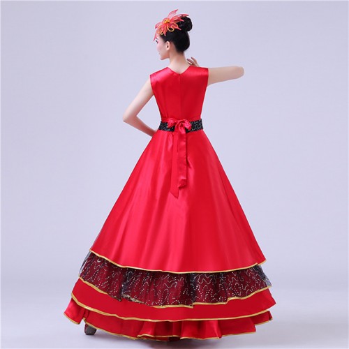 red Flamenco dress for women female ballroom paso double dance dresses  spanish bull dance dresses stage performance costumes