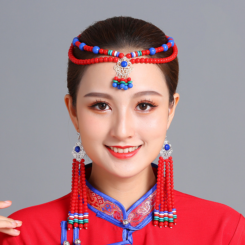 Mongolian dance performance headdress female beaded earrings ethnic ...