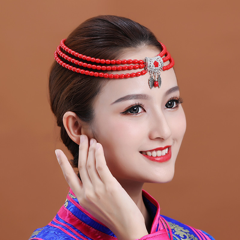 Female Mongolian dance beads headdress bride hair accessories ethnic ...