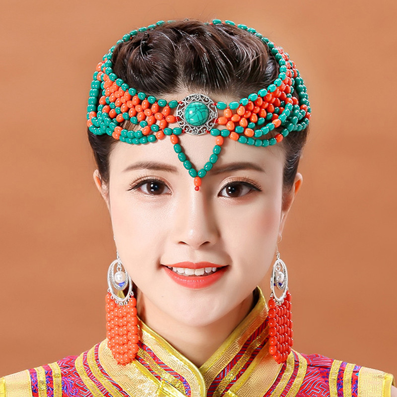 Ladies Mongolian Dance Performance Bead Headdress Handmade Beads Ethnic ...