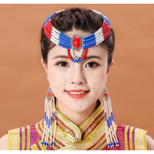 Mongolian ethnic dance performance headdress handmade beaded hair ...