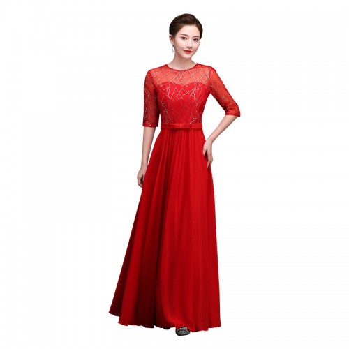 women red choir Dress Solo melody dress performance female sequins ...