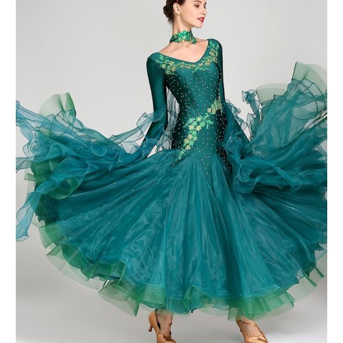 Royal blue rhinestones ballroom dance dress for women dark green pink wine  white ballroom dance dress robe de danse de salon vert foncé