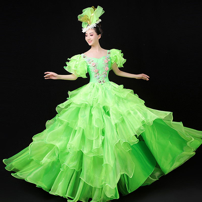 Pink Green Flamenco dresses for women Opening dance paso double spanish ...