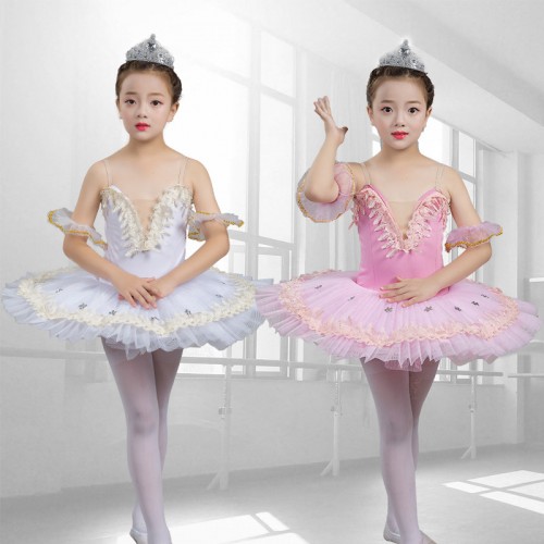 Girls kids pink white black tutu skirt ballerina ballet dance dress stage  performance little swan lake modern dance ballet dance costumes concert  prom