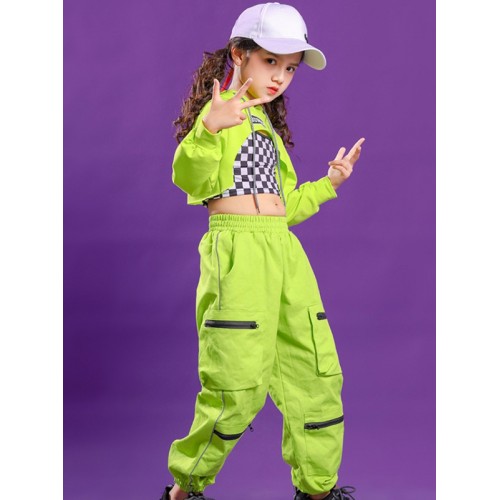 girls boys green with black rapper hiphop street jazz dance costumes ...