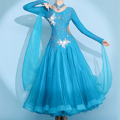  NSHZKQ Square Dance Dresses for Women Waltz Tango Practice Dance  Costumes Smooth Ice Silk Skirt Stretchy Flamenco Dress,Blue,S : Clothing,  Shoes & Jewelry