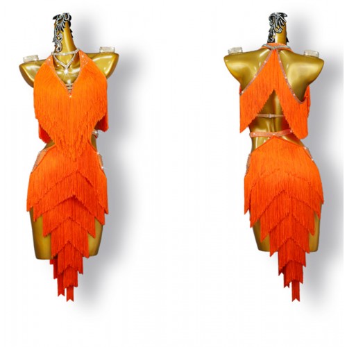 Latin Dance Costume Girls Orange ChaCha Dancer Outfit Rumba Samba Dancewear  Tops Skirt Suit Salsa Tango Dancing Dresses YS3167 - AliExpress