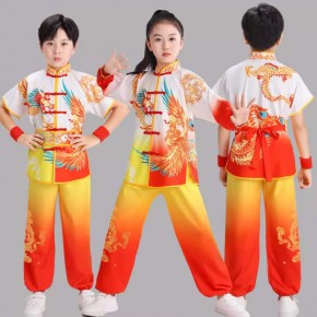 Girls kids chinese dragon folk dance costumes chinese kung fu uniforms wushu martial art lion dragon drummer dance wear for boys girls