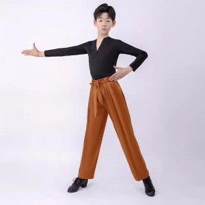 Boys kids latin ballroom dance costumes modern dance  black shirts with coffee pants stage performance dance wear for children