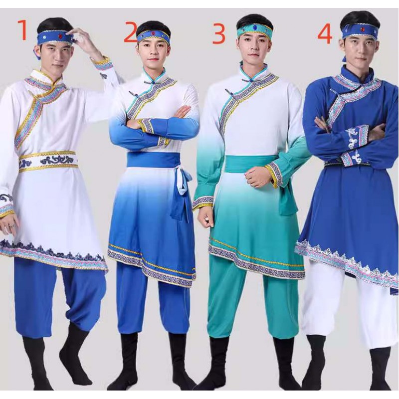 Men's Chinese folk Mongolia dance costume Mongolian stage performance robe Wrestling dance horse riding Mongolia robe for the show