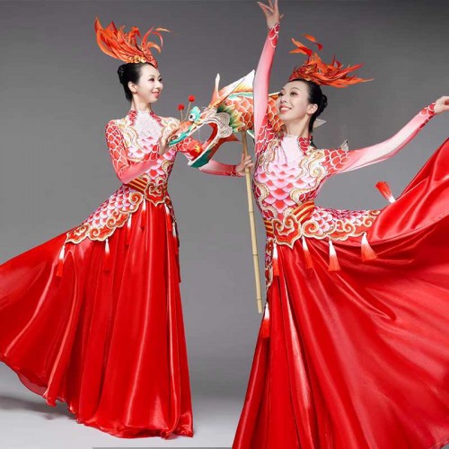 Women Chinese dragon Opening dance costume Female Festival song companion Dragon chant Kyushu modern dance Wear for female