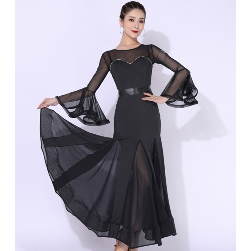 Black See-through Standard Ballroom Dress Women Waltz Dress Ball Gown Dance  Wear