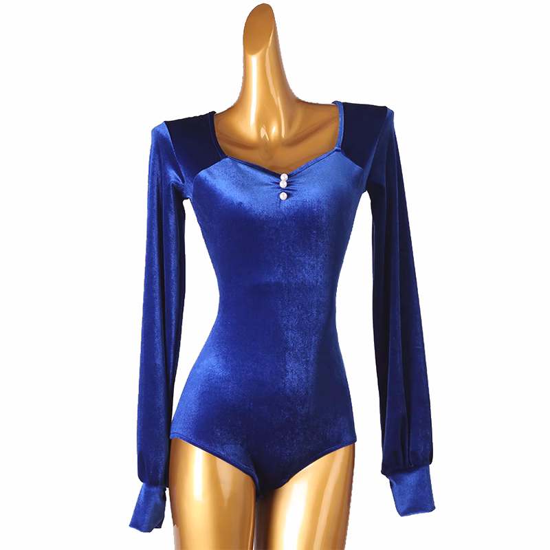 Black Blue Velvet modern ballroom latin rumba salsa dance one-piece jumpsuits for women girls GB waltz tango foxtrot ballroom dance top Latin dance Bodysuits for female