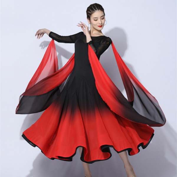 Women Ballroom Dance Skirt Waltz Tango Dress Modern Belly Flamenco Costume