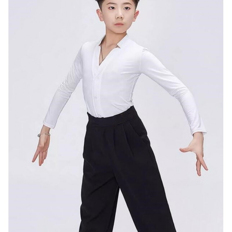 Boys kids black white latin ballroom dance shirts and pants juvenile  practice traning waltz tango jazz dance tops and wide leg trousers for  children