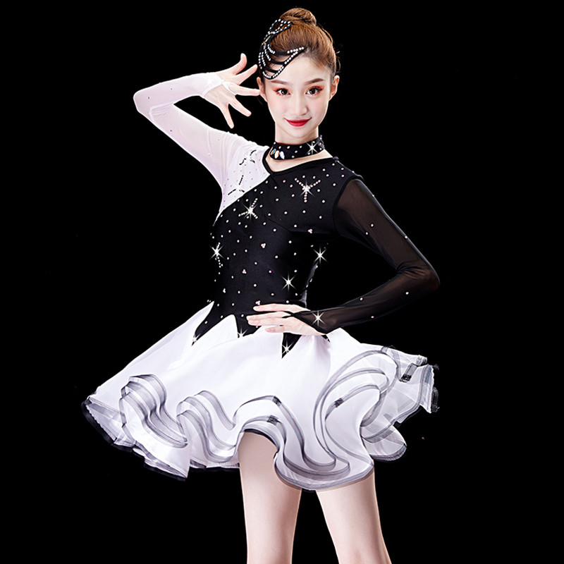 Professional Women Dancing Competition Clothing Cha Cha Sexy Fashion Latin  Dance White Tassel Dress Modern Dance Costume