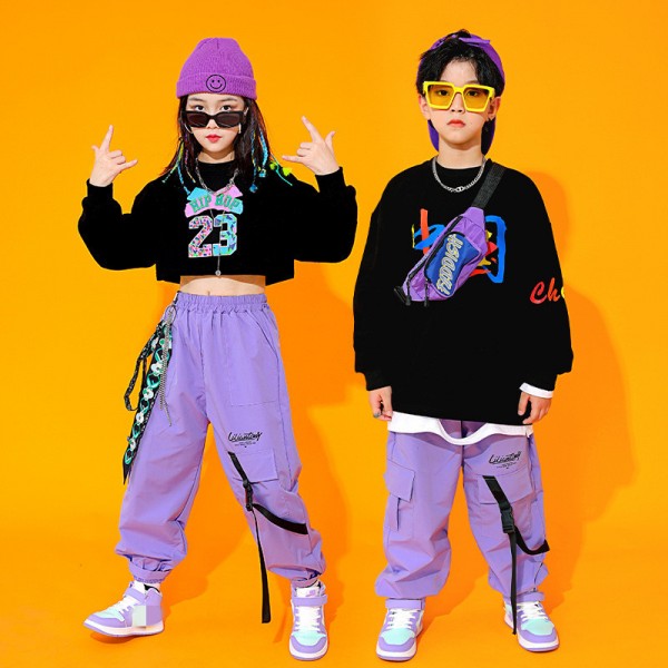 Girls hiphop street dance cargo pants hip-hop boys rapper singers model  show gogo dancers stage performance long trousers with multi pockets for  kids