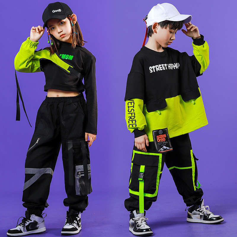 US Girls Street Dance Clothes Performance Girls Hip Hop Clothes 2 Piece  Outfits