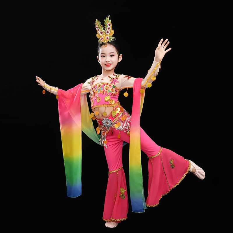 Children Colorful rainbow color chinese folk fairy dance dress Feitian ...