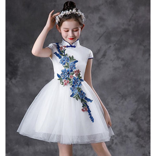 Kids Girls pink stage performance princess dress girl baby flower girls  wedding party dress stage performance photos cheongsam qipao dress for kids