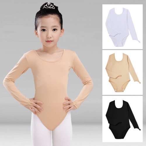 Kids skin color ballet dance underwear for girls long sleeves practice  stage performance exercises costumes bottoms underwear tops and pants