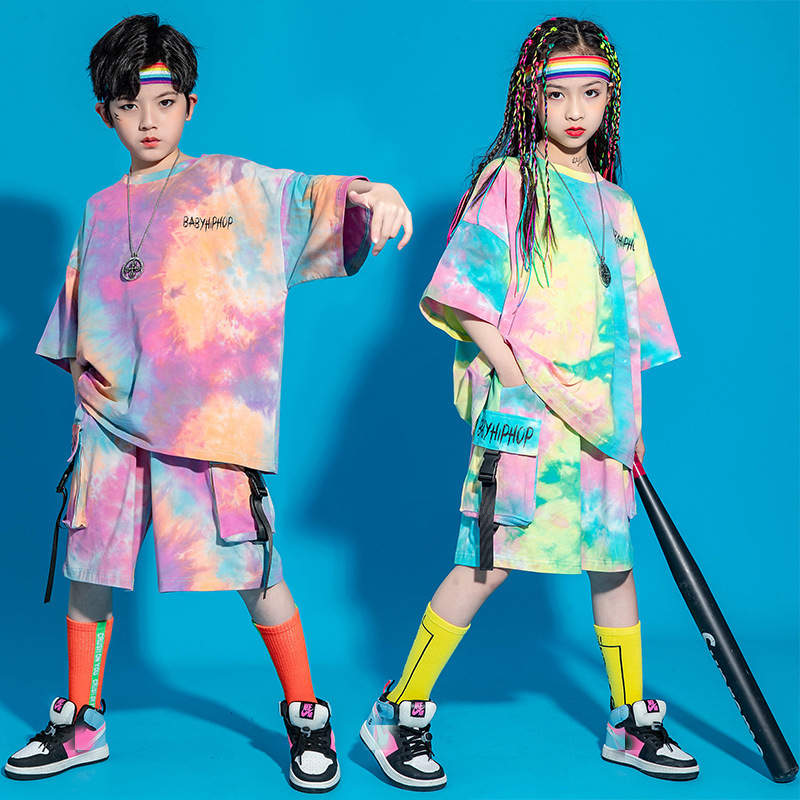 Children's rainbow colored hip-hop dance outfits boys hip-hop ...