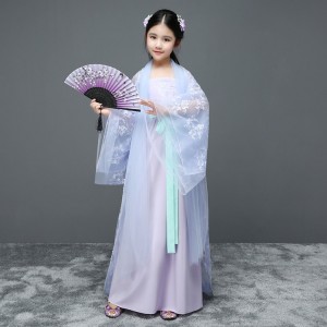 Chinese folk dance costumes hanfu light pink blue for girls fairy stage performance princess drama cosplay robes costumes