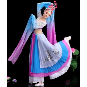 Women blue hanfu fairy dress chinese ancient folk costume Han Tang Ming ...