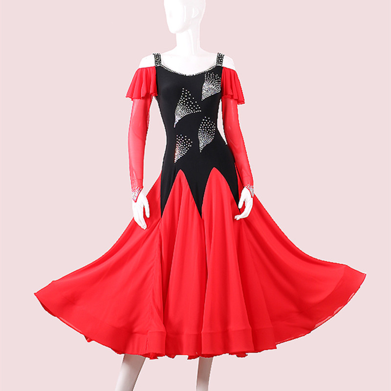 Custom size black with red competition ballroom dance dress for women ...