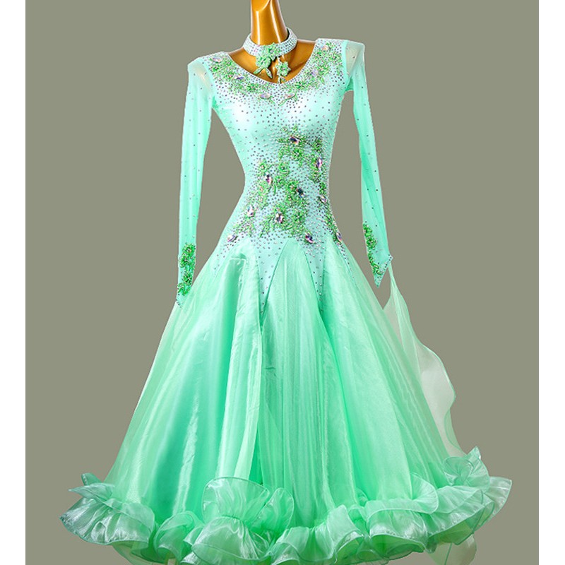 Custom size competition ballroom dance dress for women girls kids green ...