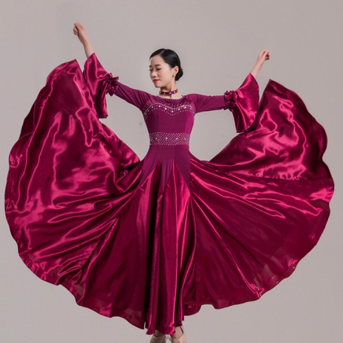 Custom size competition ballroom waltz dancing long dresses  for women female red wine green royal blue flamenco tango dancing long skirts