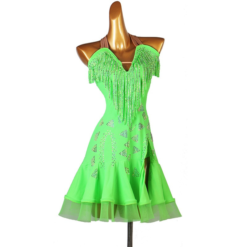 Customizable Size Neon Green Competition Latin Dance Dresses for Women ...