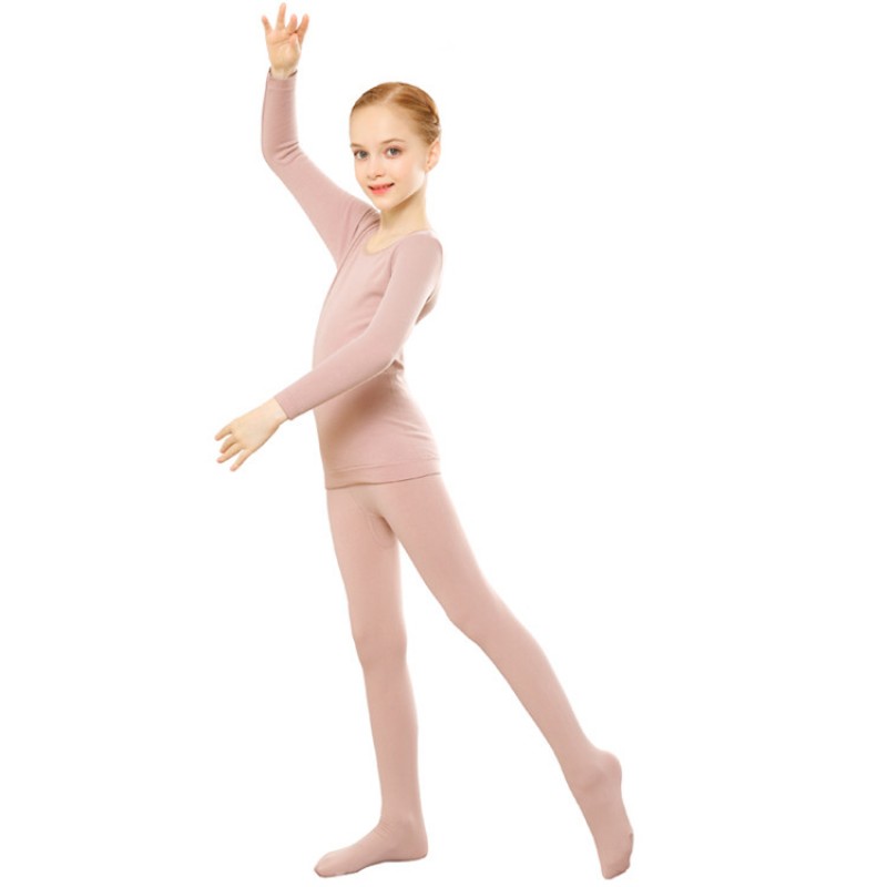Fleece Thick Warm Dance Girls Dance stage performance Long Johns Kids  children Thermal Underwear Set 2-14 Years Kids skin color Clothes Set