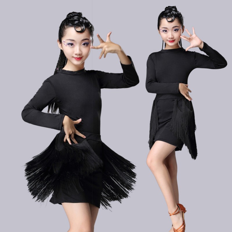 Girls fringes latin dresses competition stage performance professional ...