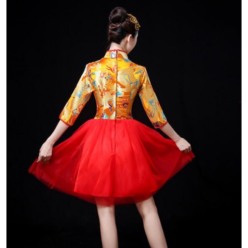 Chinese folk dance dresses for women girls square dance clothing stage  performance calssical yangge dance costumes for female