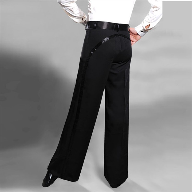Custom size Men black side with ribbon latin ballroom dance pants