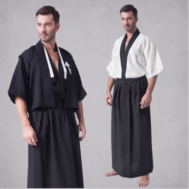 Black white Japan Tradition Japanese Kimono Men male Yukata Clothing ...