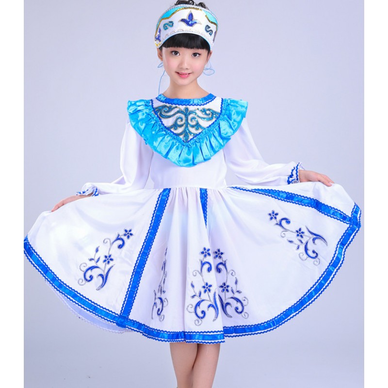 Blue turquoise gradient colored boys kids children girls performance  Russian palace party cosplay folk dance dresses outfits