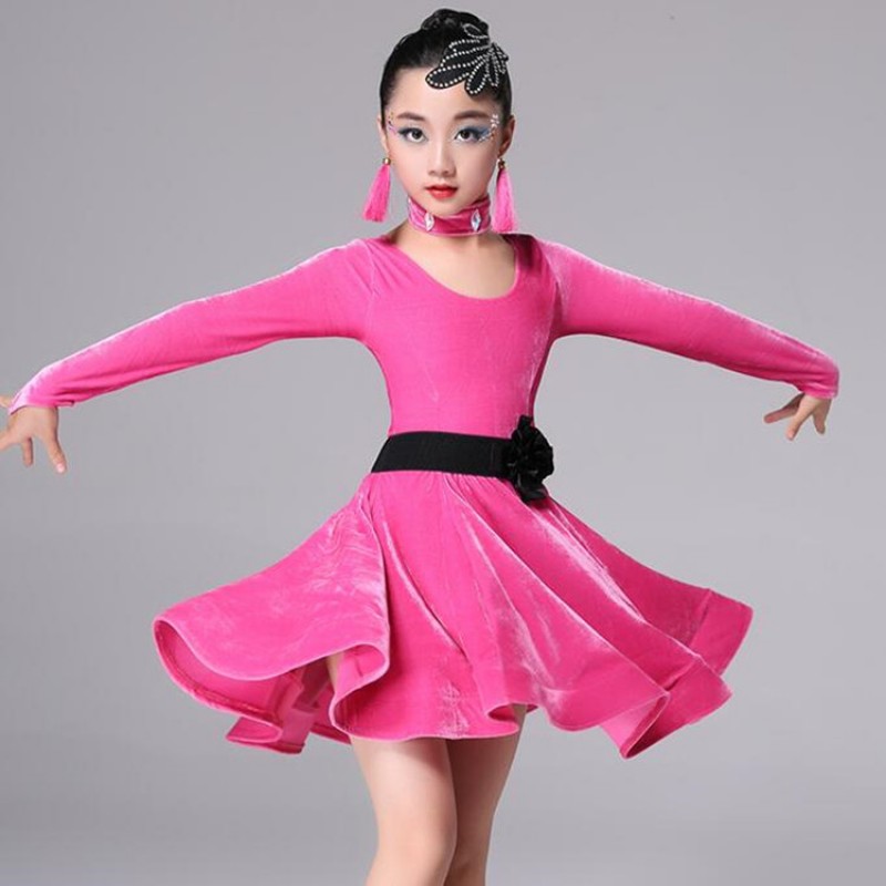 Girls ballroom latin dance dresses kids children pink blue black red ...